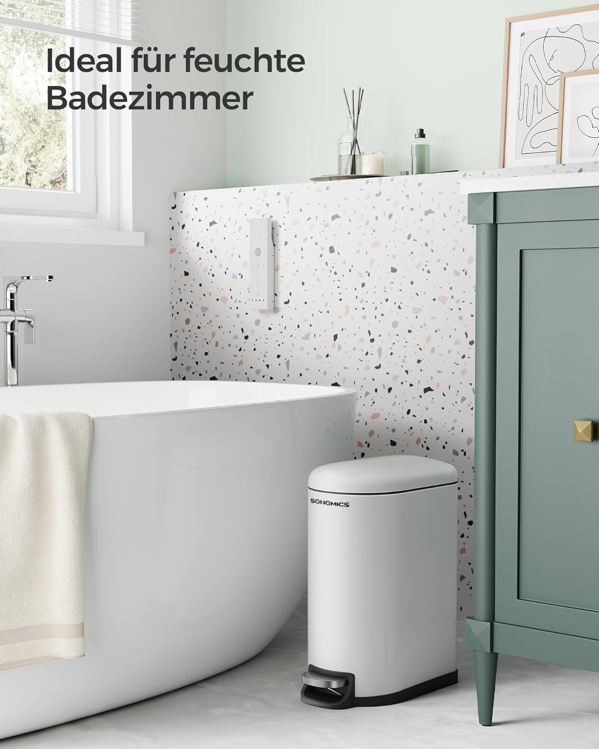 Kleiner Treteimer für Badezimmer, Wolkenweiss