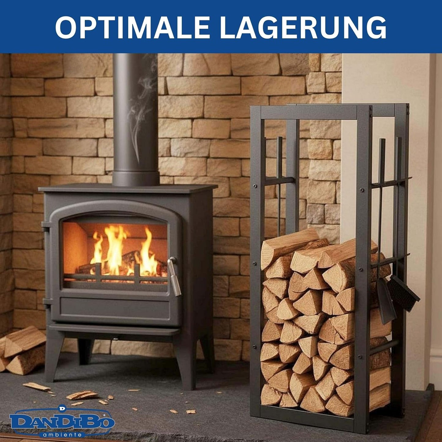 Kaminholzregal mit Besteck