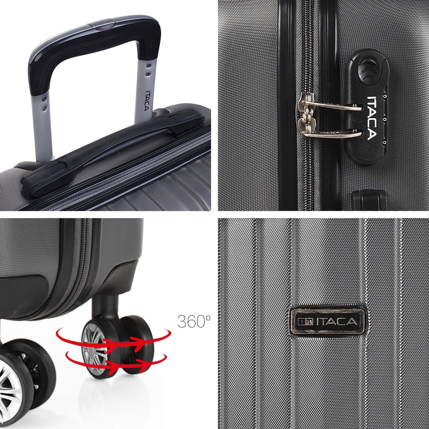 3-teiliges Hartschalenkoffer-Set mit Beautycase und Rollen, Antrazit S + M + XS