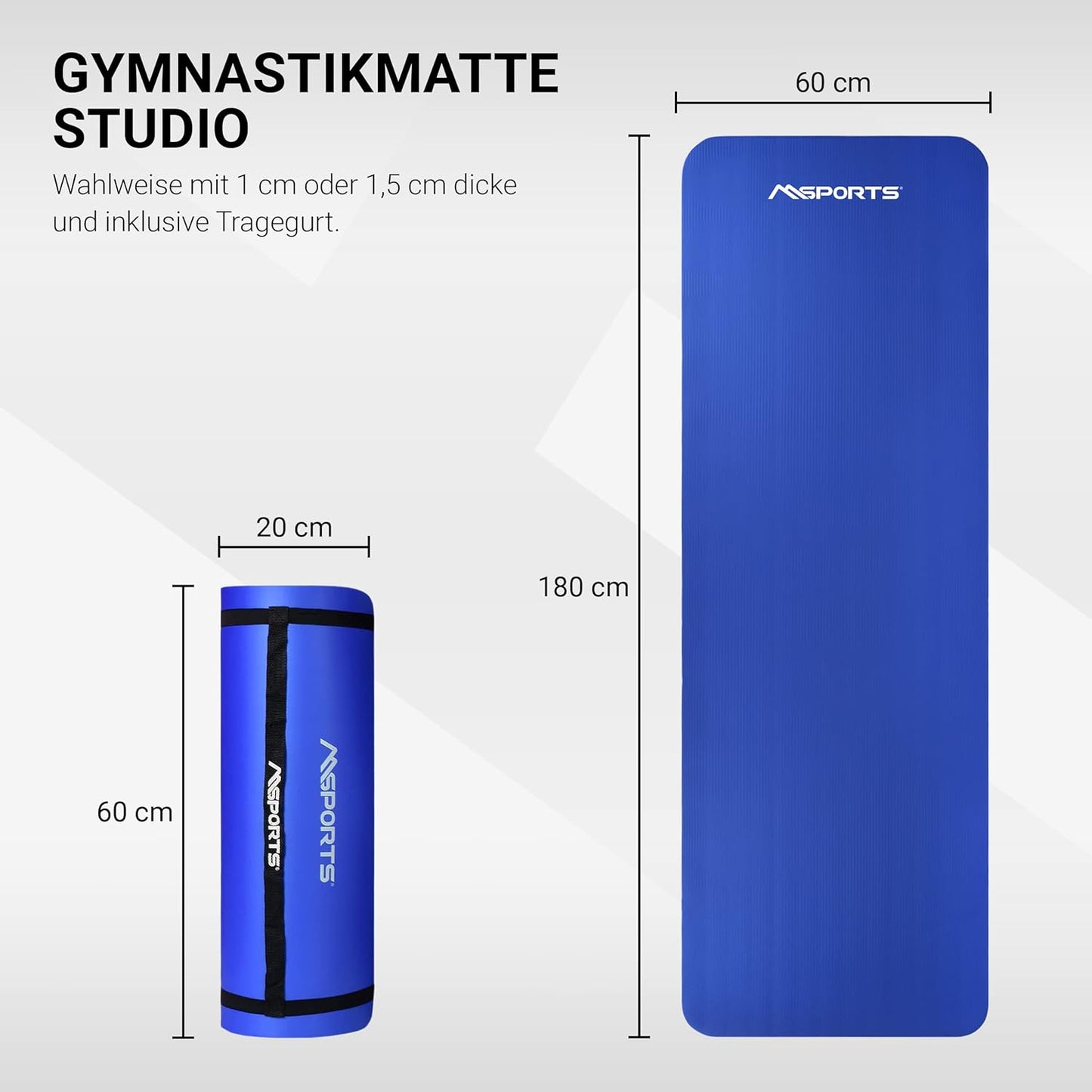 Gymnastikmatte mit Tragegurt, Königsblau 183 x 61 x 1 cm