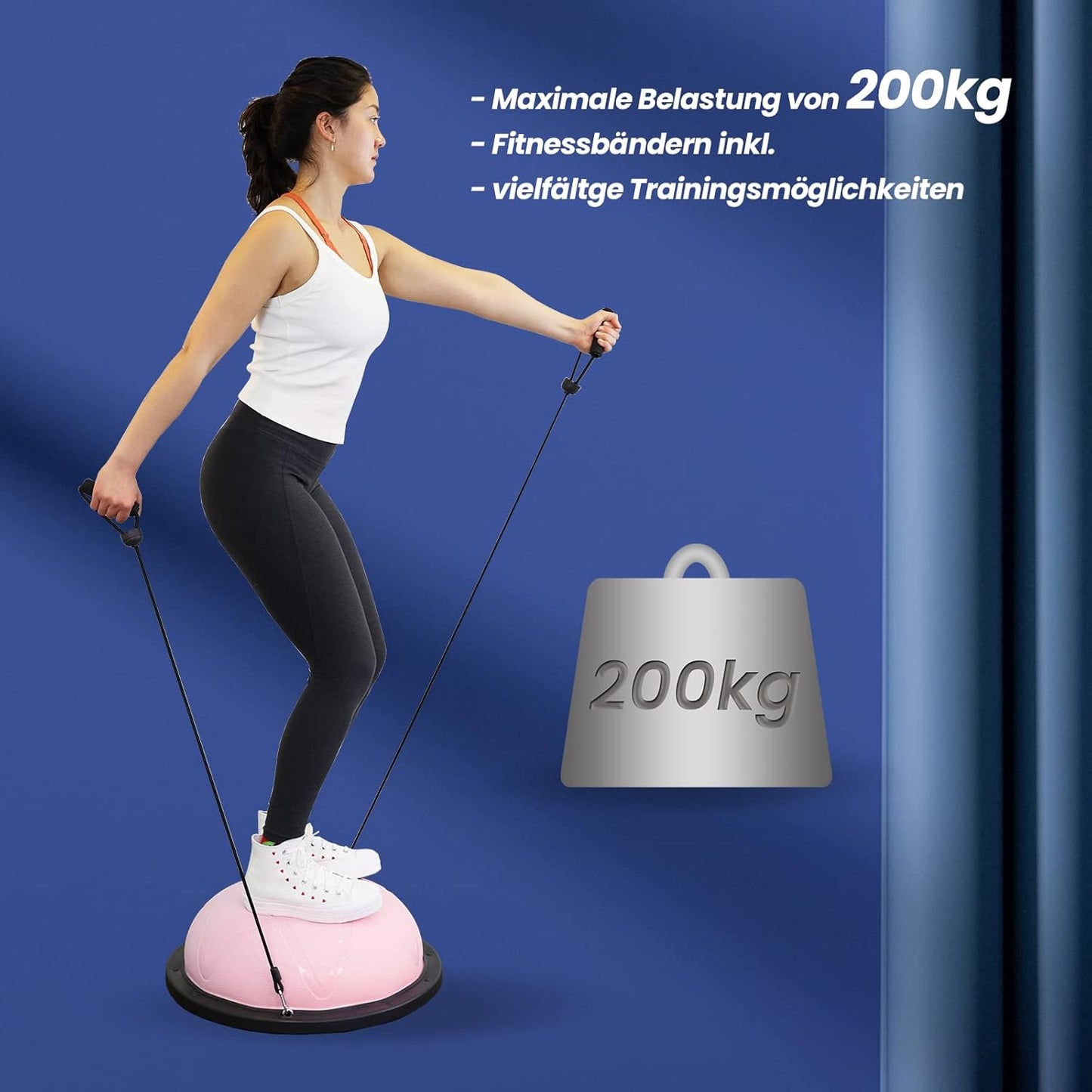 Balance Ball mit Fitnessbändern, Rosa