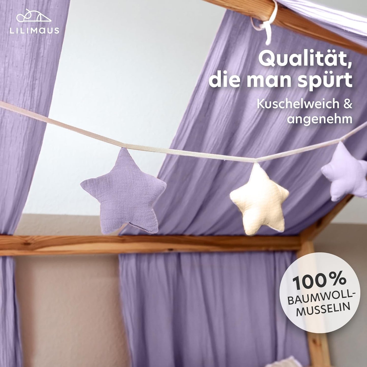 Sternenkette, Creme & Flieder Sterne ohne Goldapplikation