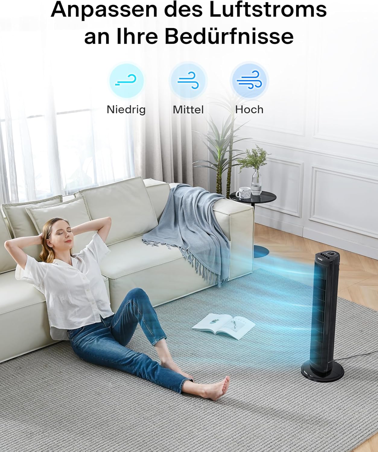 Oszillierender Turmventilator, 76CM Turmventilator, Black