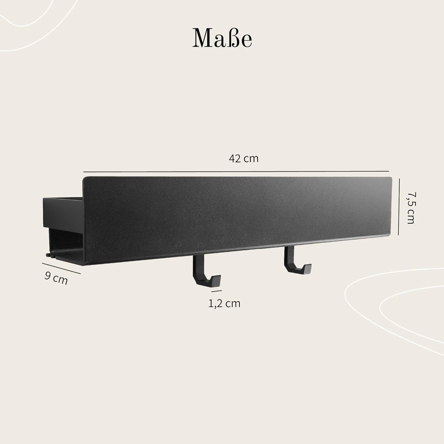 Duschablage selbstklebend ohne Bohren (42 cm), 42 cm Matt Schwarz