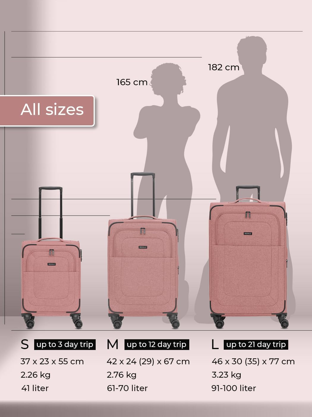 Essentials 12 THREE SET 4-Rollen Kofferset 3-tlg. mit Dehnfalte, Kofferset (3-teilig) 4-Rad erweiterbar Rose