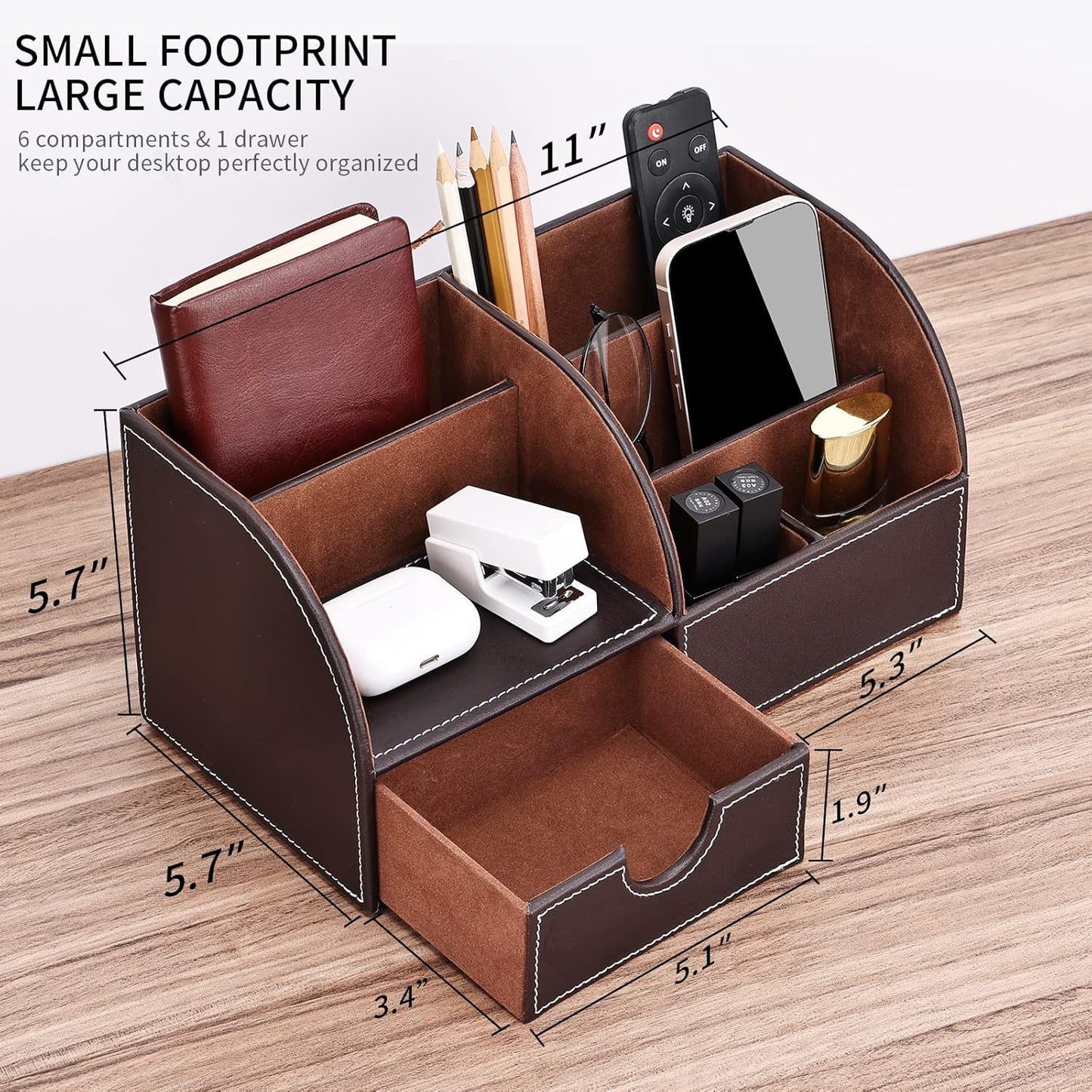 Schreibtisch Organizer mit 7 Fächern, Braun