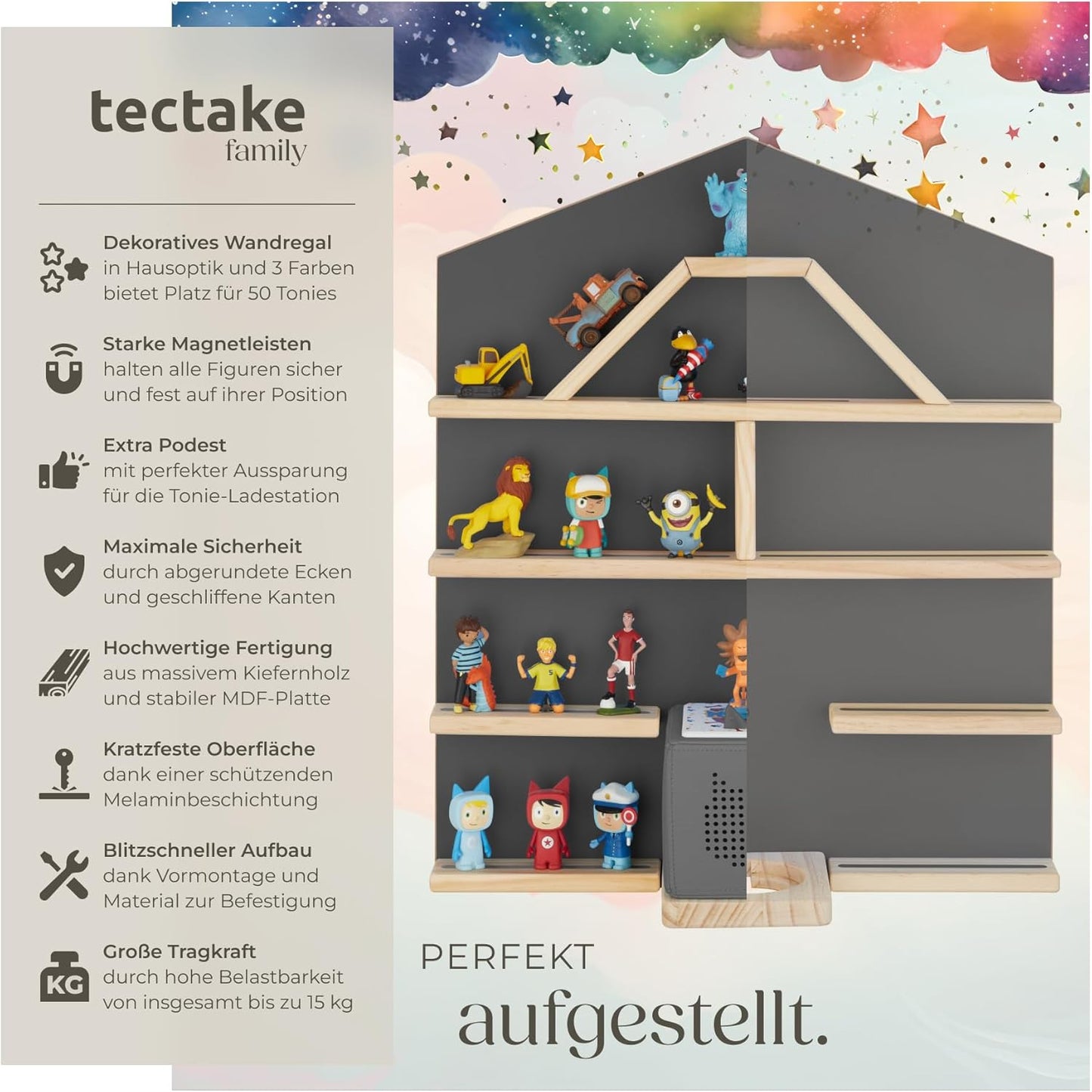 Wandregal für Toniebox und Figuren, Haus Anthrazit