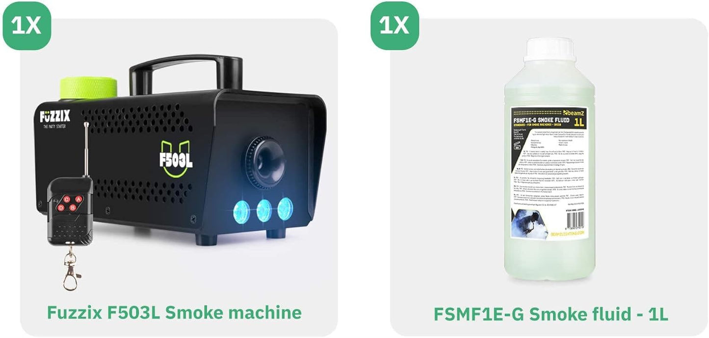 Nebelmaschine mit LED & Fernbedienung, Schwarz + 3 LED Nebelmaschine + 1L