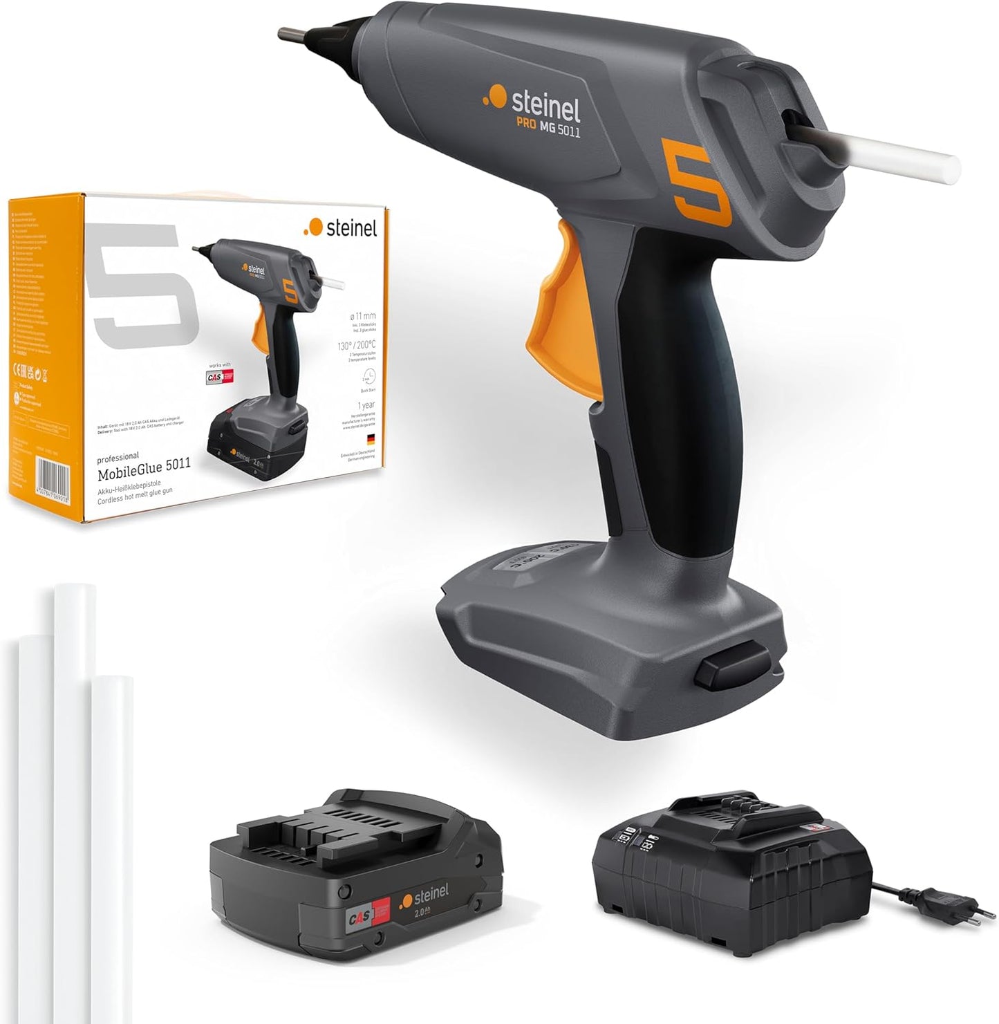 Akku Heissklebepistole - Mobilglue 5011 Set, inkl. 2.0 Ah CAS Akku 18 V + Ladegerät