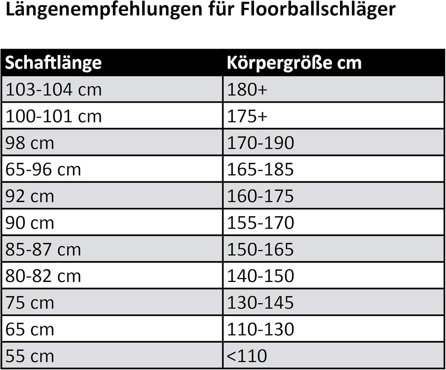 Floorball Schläger (82 cm, Linksauslage), rechte Hand oben (Linksauslage) Schaftlänge 82 cm Zentimeter