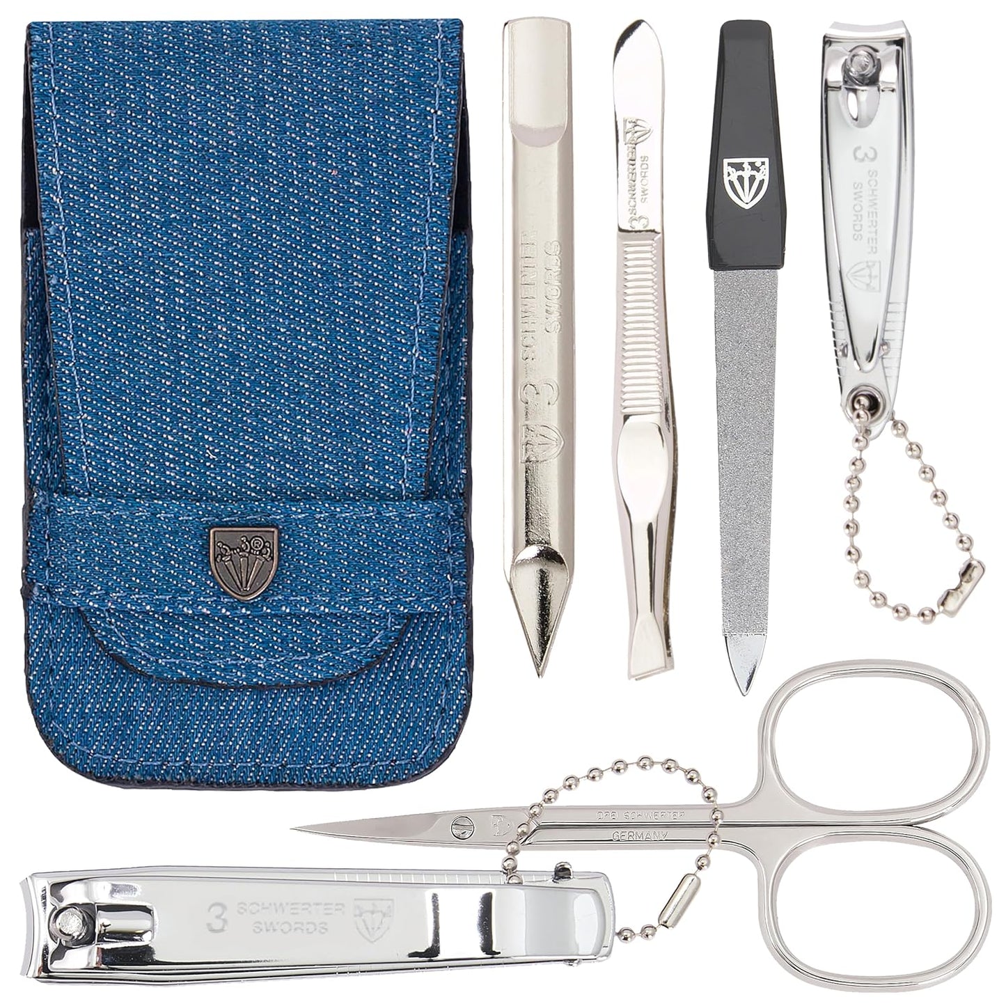 6-teiliges Maniküreset Massa im Etui, JEANS BLAU - TEXTILMATERIAL