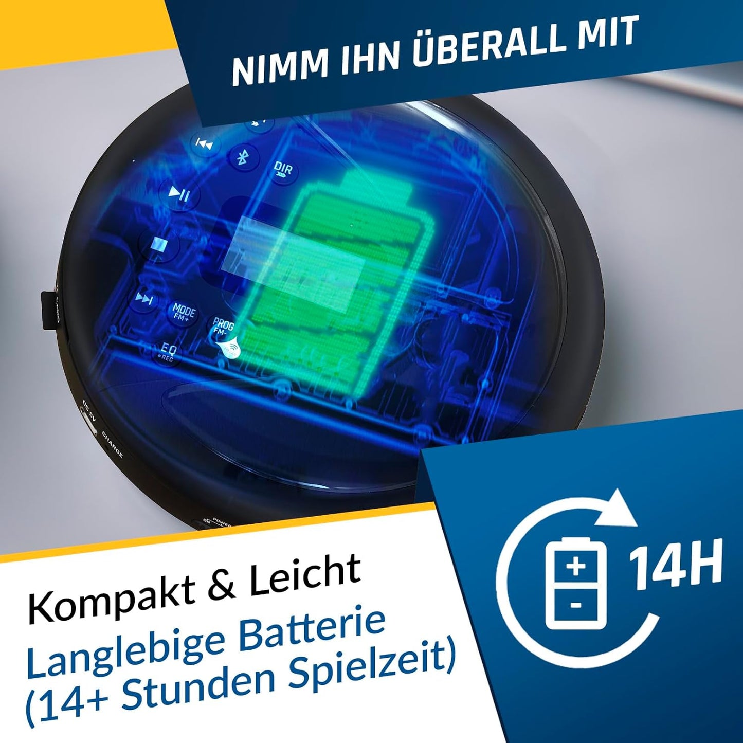 Tragbarer CD-Player mit Bluetooth, Schwarz