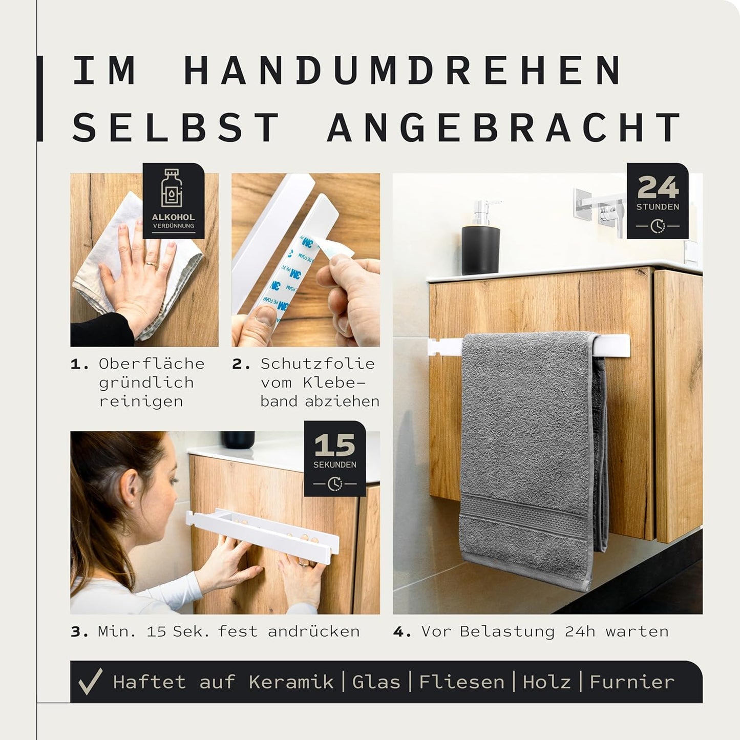 Selbstklebender Handtuchhalter, Weiß