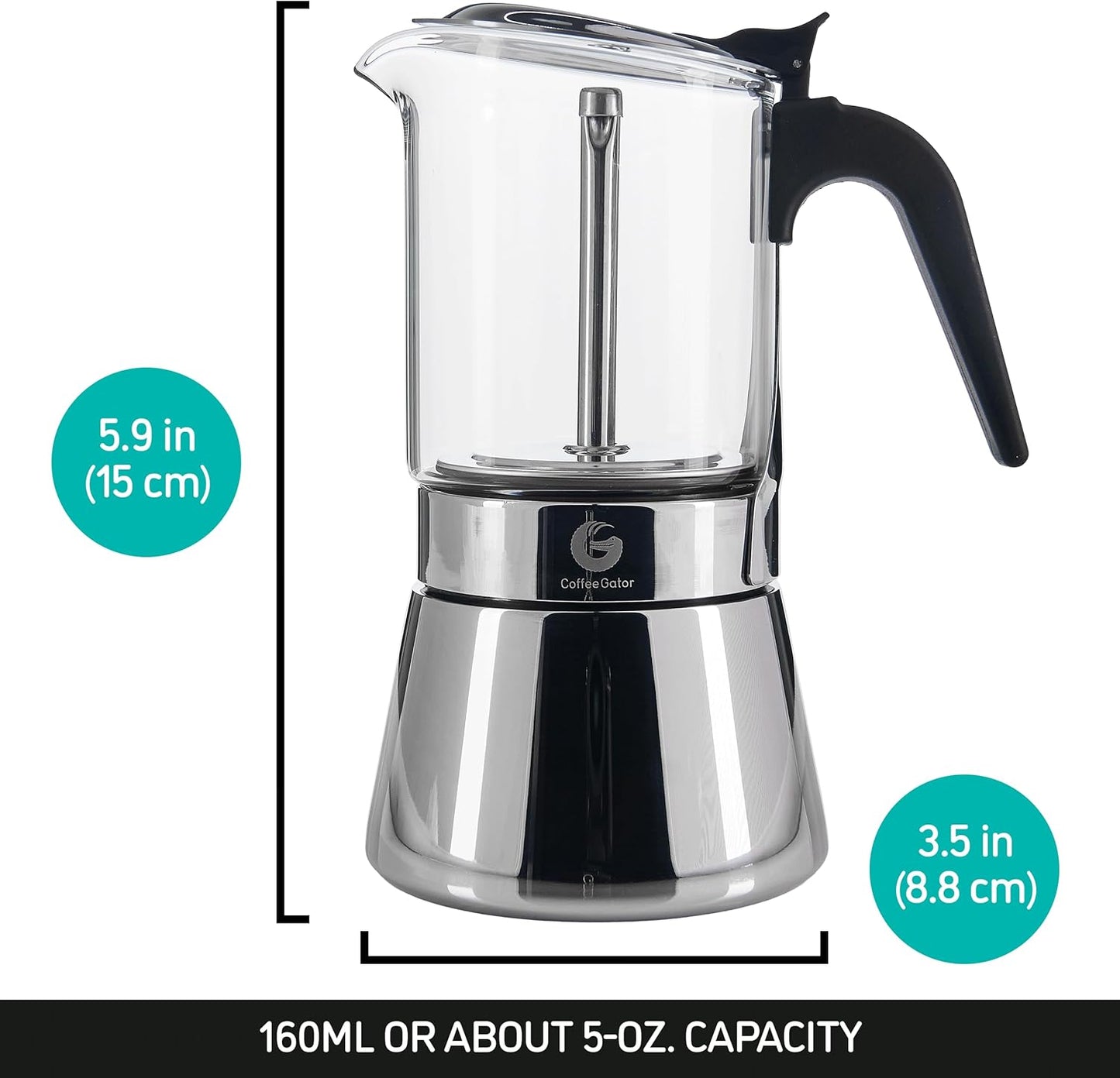 Espressokocher aus Glas für 4 Tassen, Edelstahl 4 Tasse/200ml