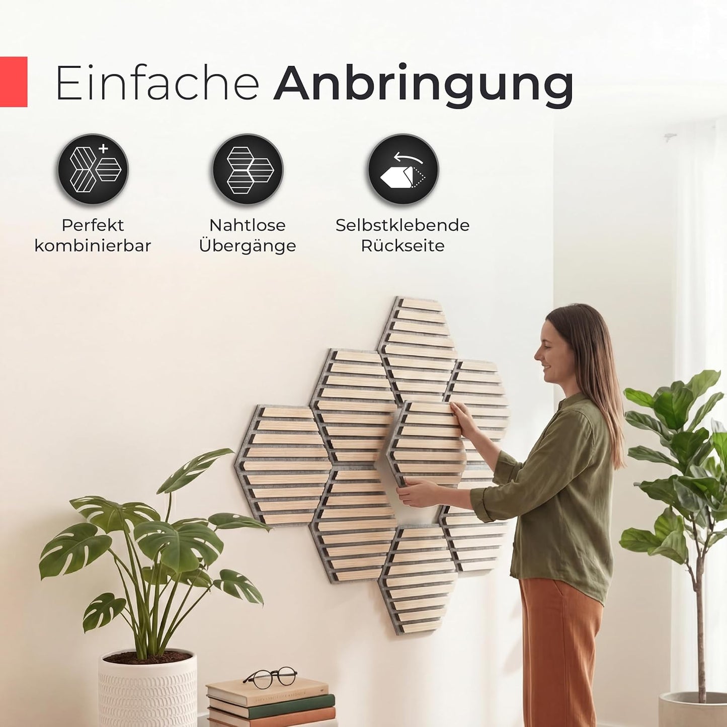 3er Set Akustikpaneele, 3 Stück | 30 x 26 x 2,1 cm Holzfurnier Eiche | Akustikfilz Grau