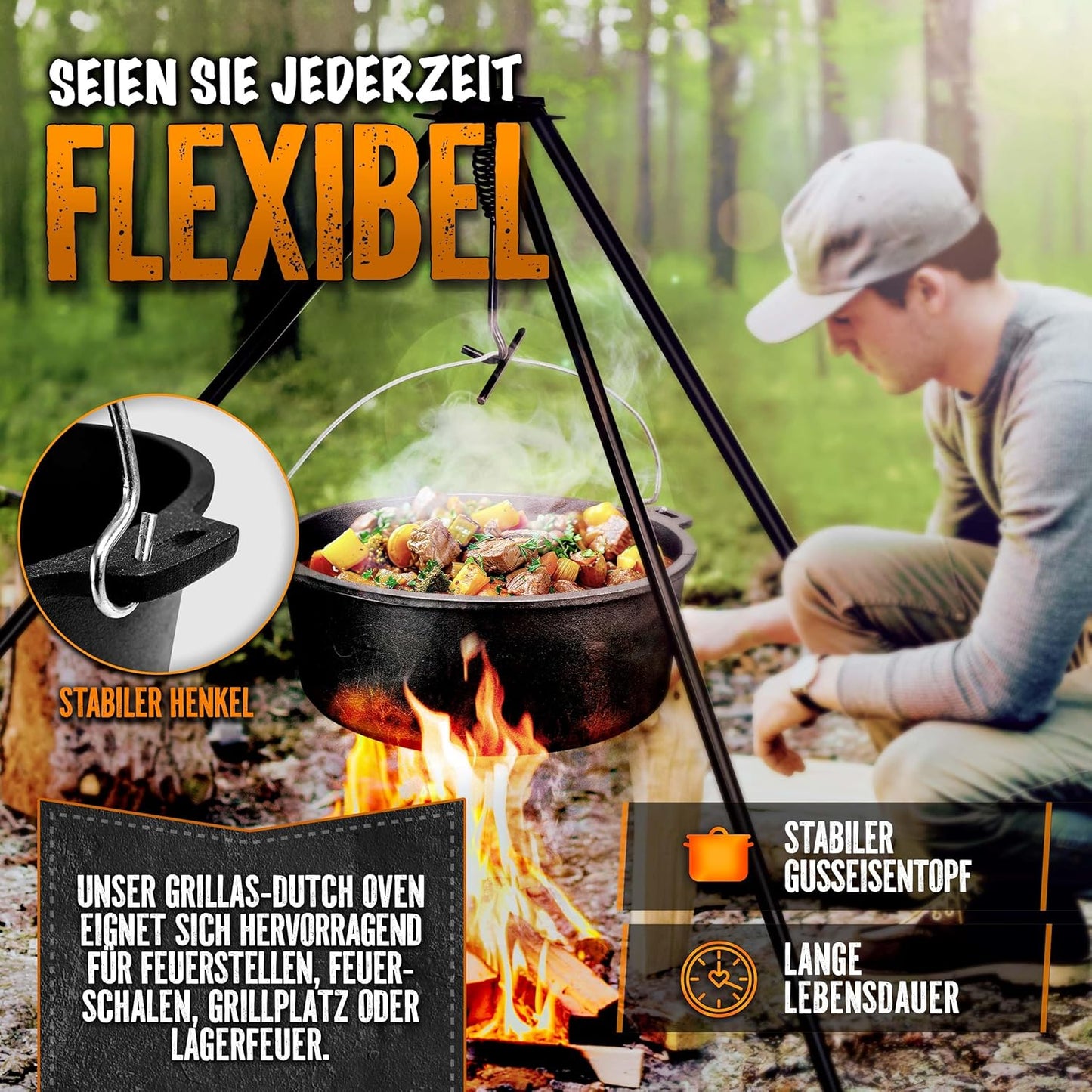 Dutch Oven Set, Topf ohne Füsse 9 Liter / 9 QT