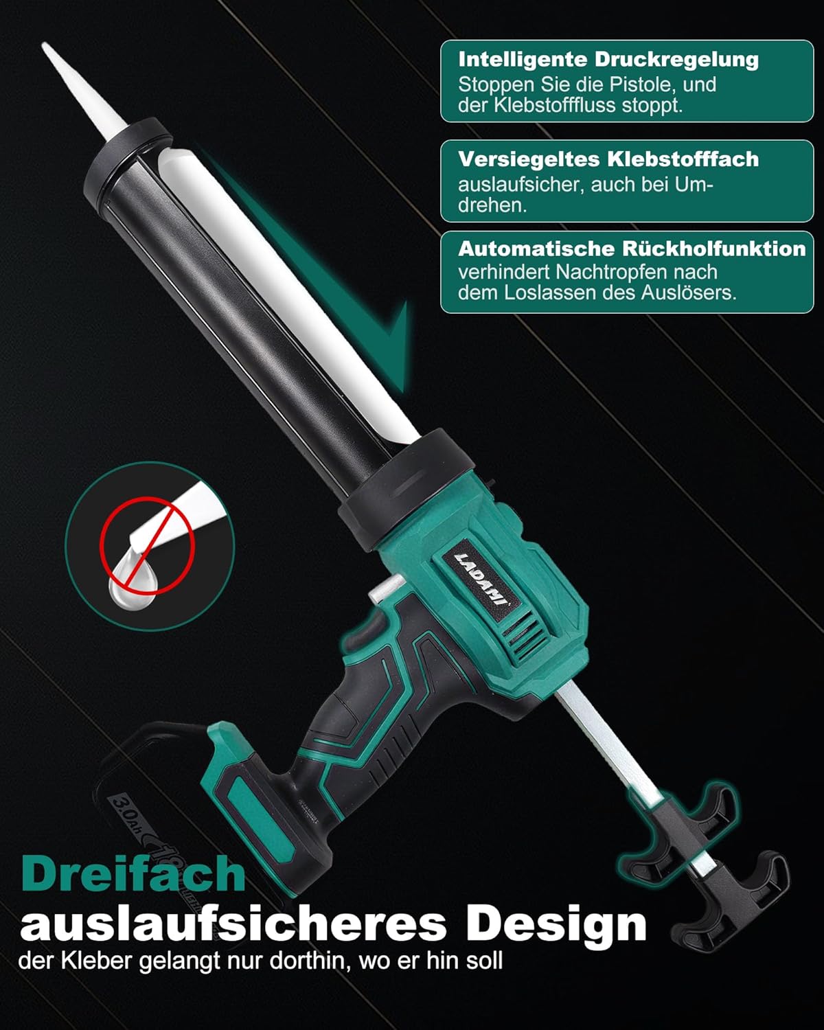 Elektrische Akku-Kartuschenpresse ‎TFQ001 mit LED Licht und 4 Geschwindigkeiten, Akku-Kartuschenpresse