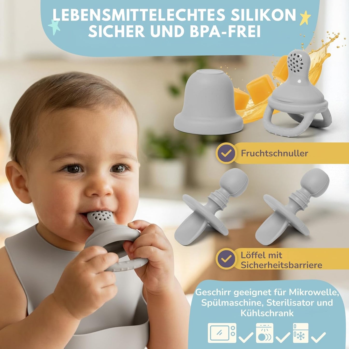 12-teiliges Baby-Geschirrset, Grau