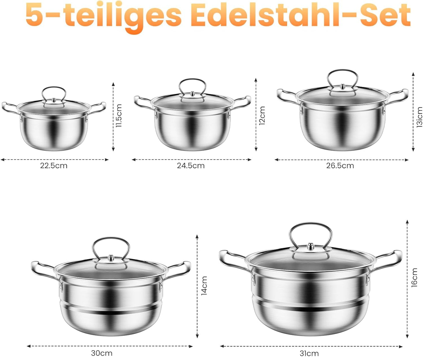 12-teiliges Kochgeschirr-Set für Induktion, Hellgrau D