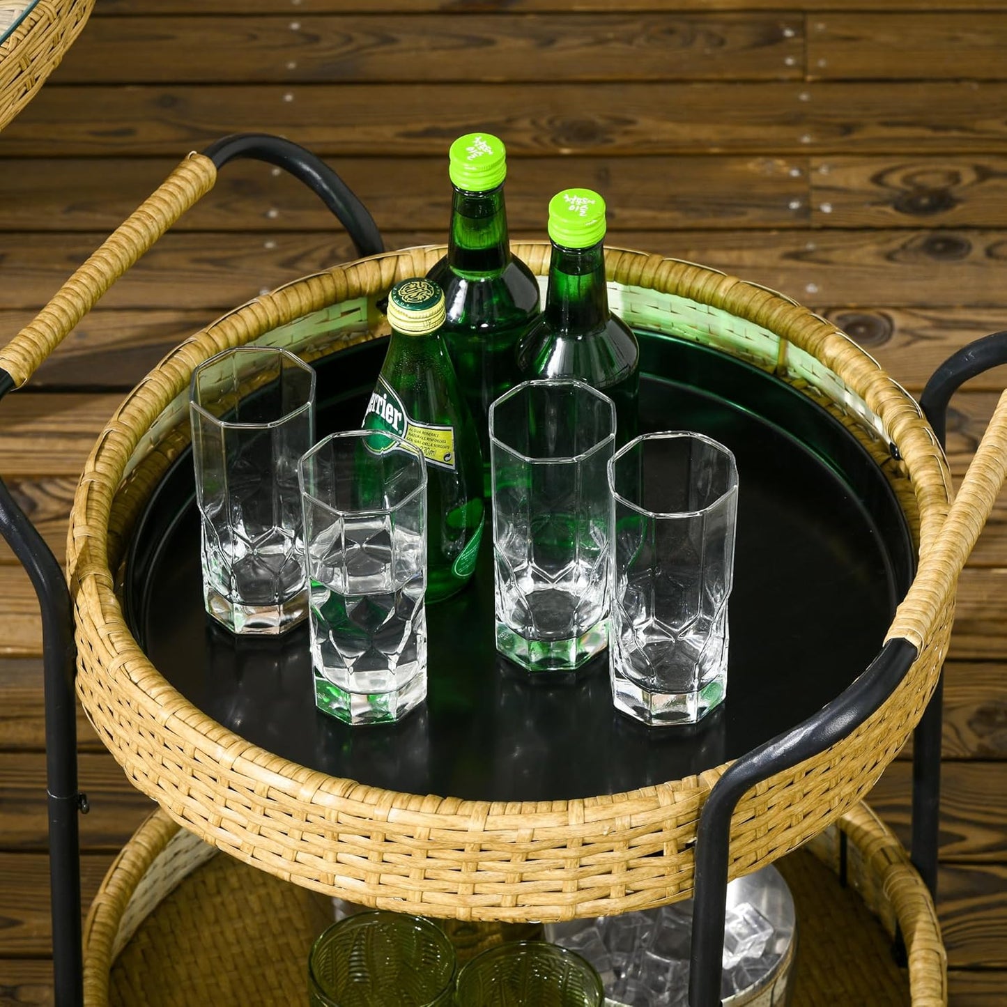 Rattan Servierwagen mit Regalen und Griffen