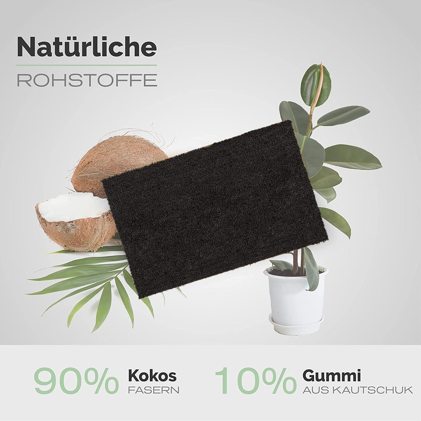 Fussmatte aus Kokos - Rutschfest & Wetterfest, Anthrazit 50 x 80 cm (Rechteckig)