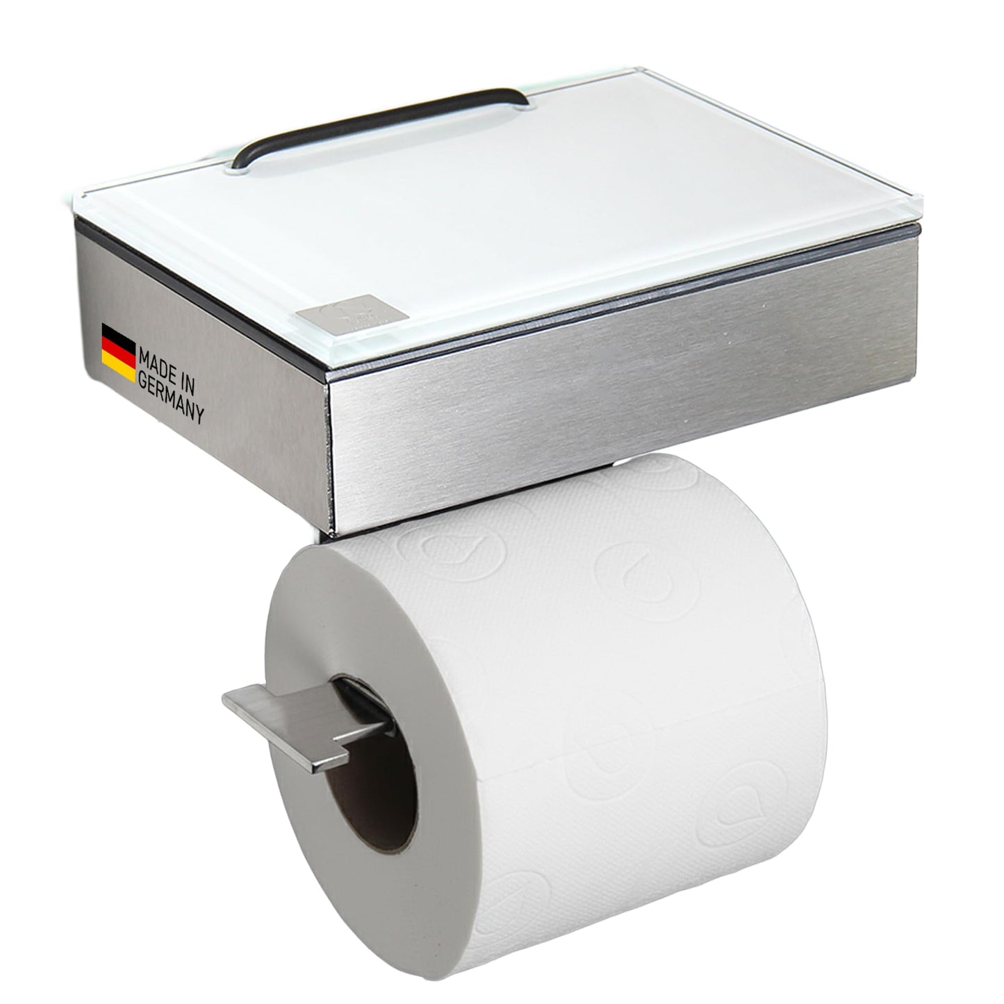 Toilettenpapierhalter mit Feuchttücherbox, Gehäuse Matt Glas Weiss Links