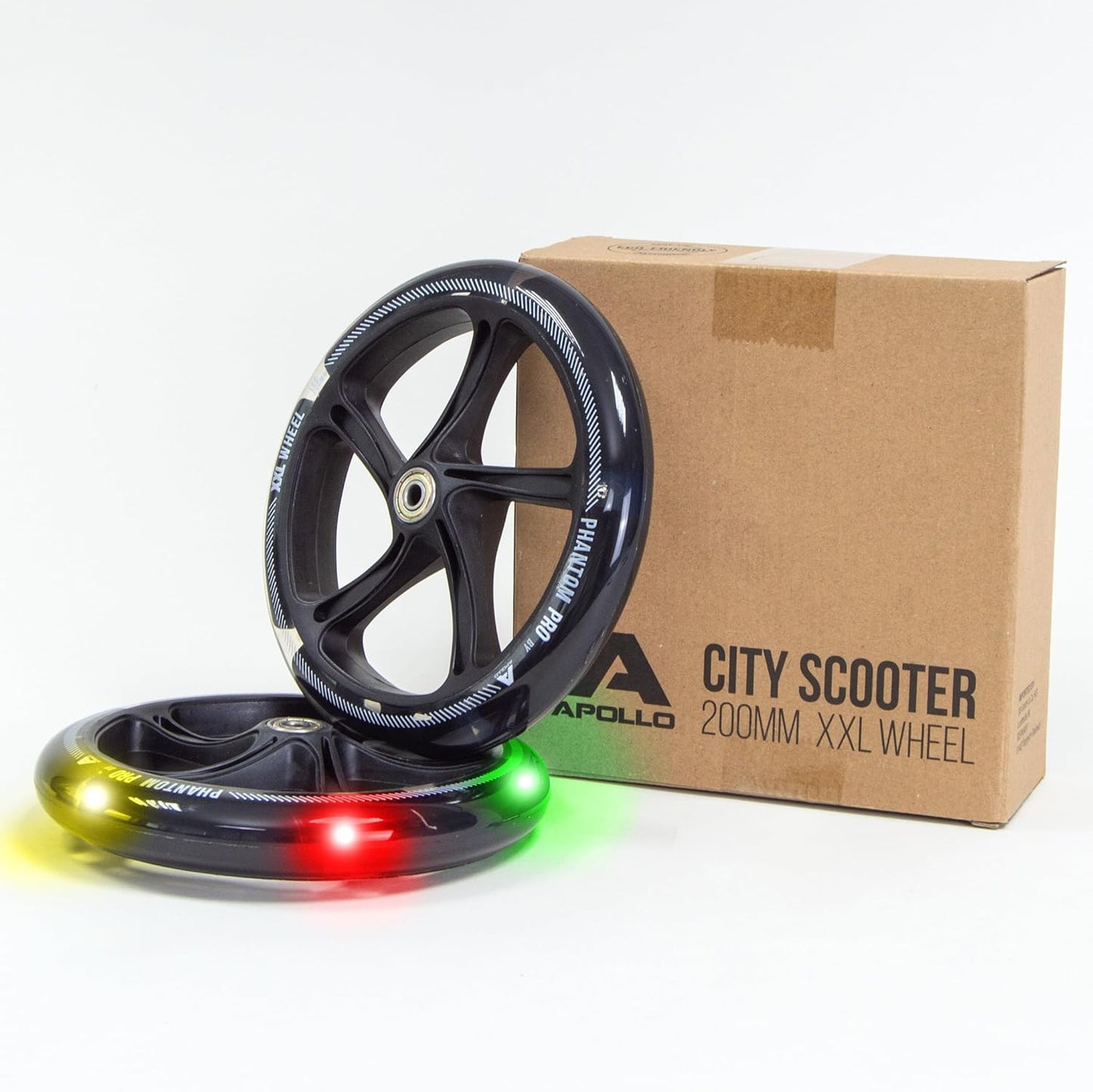 City Scooter Ersatzräderset, LED Ersatzräder 200mm - SCHWARZ