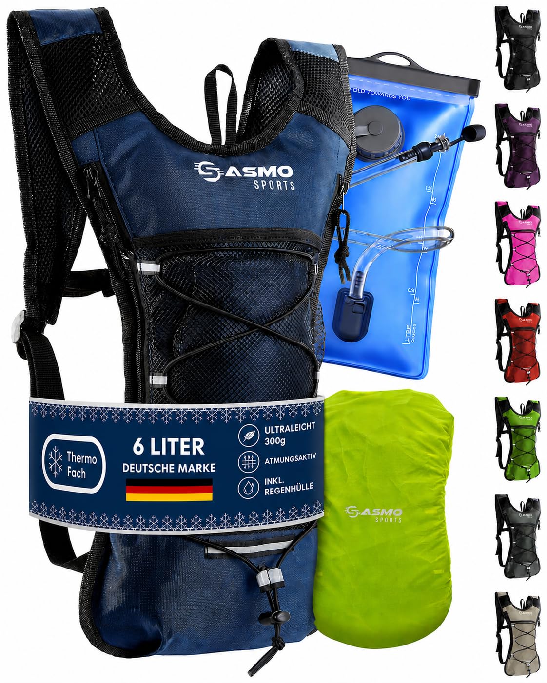 Trinkrucksack mit Thermofach & Trinkblase, blau - mit Trinkblase