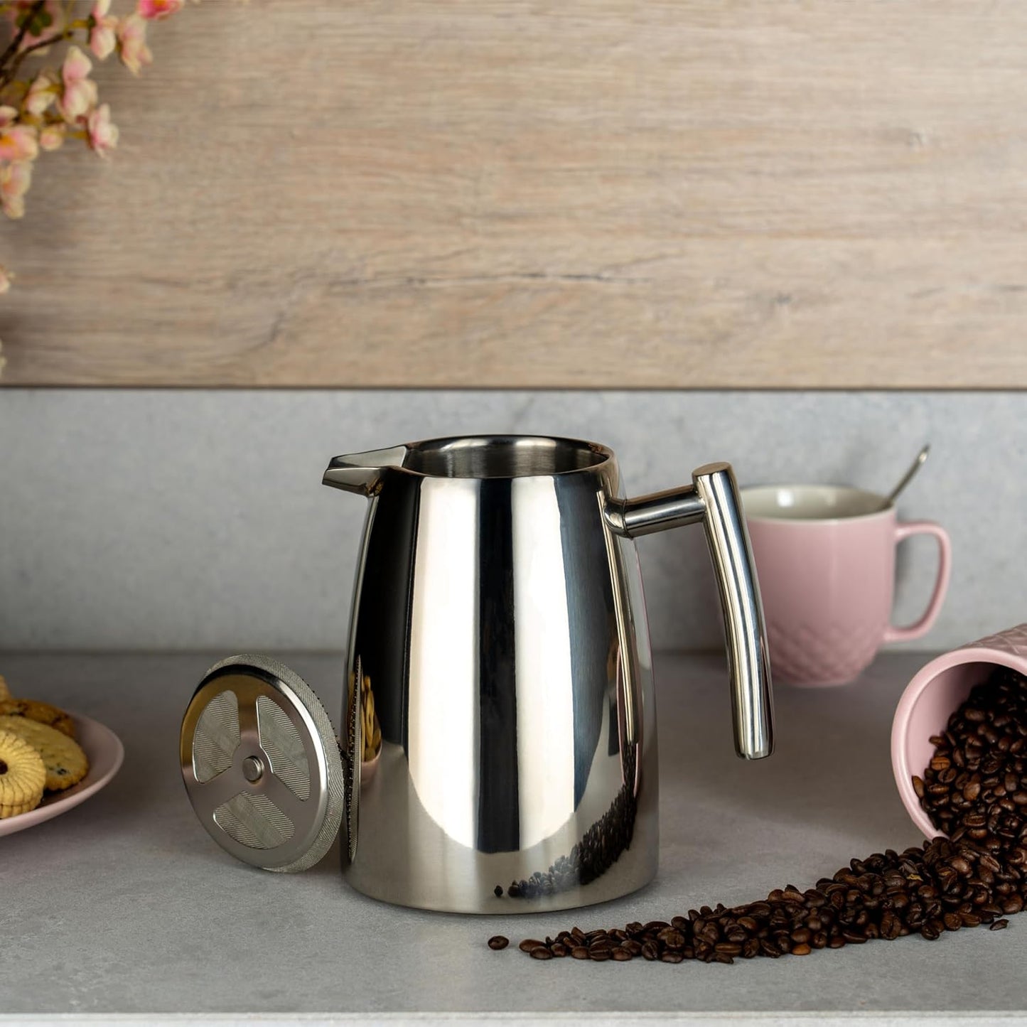 Doppelwandiger Kaffeebereiter aus Edelstahl (2L), Hochglanzpolitur 2L Kaffeekanne