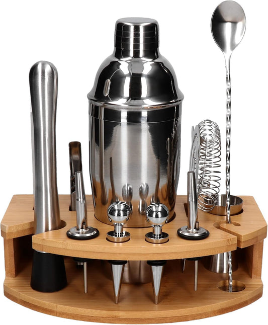 12-teiliges Cocktail Shaker Set mit Bambusständer