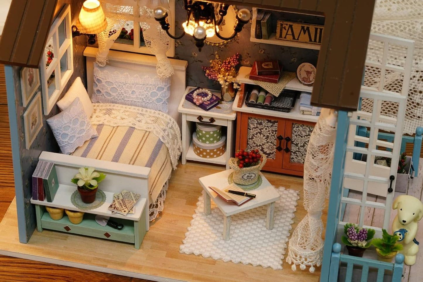 DIY Puppenhaus Miniatur Kit-Salon, Kaffeebraun