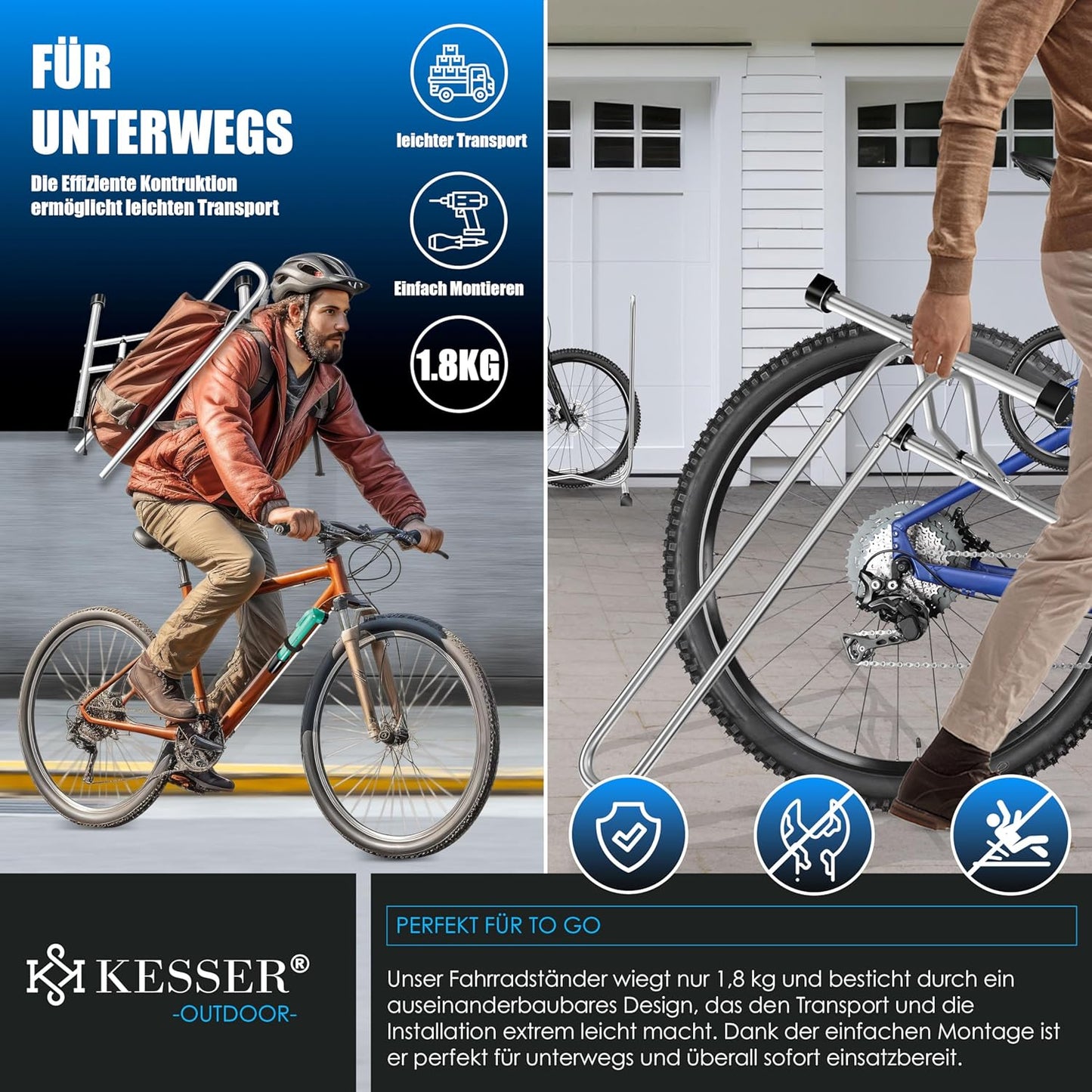 Fahrradständer inkl. Luftpumpe, Silber 1er Set