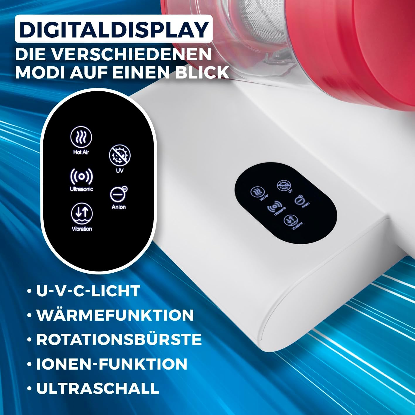 Milbensauger mit UV-C & HEPA-Filter für Matratzen, Rotation Power 13kPa Rot