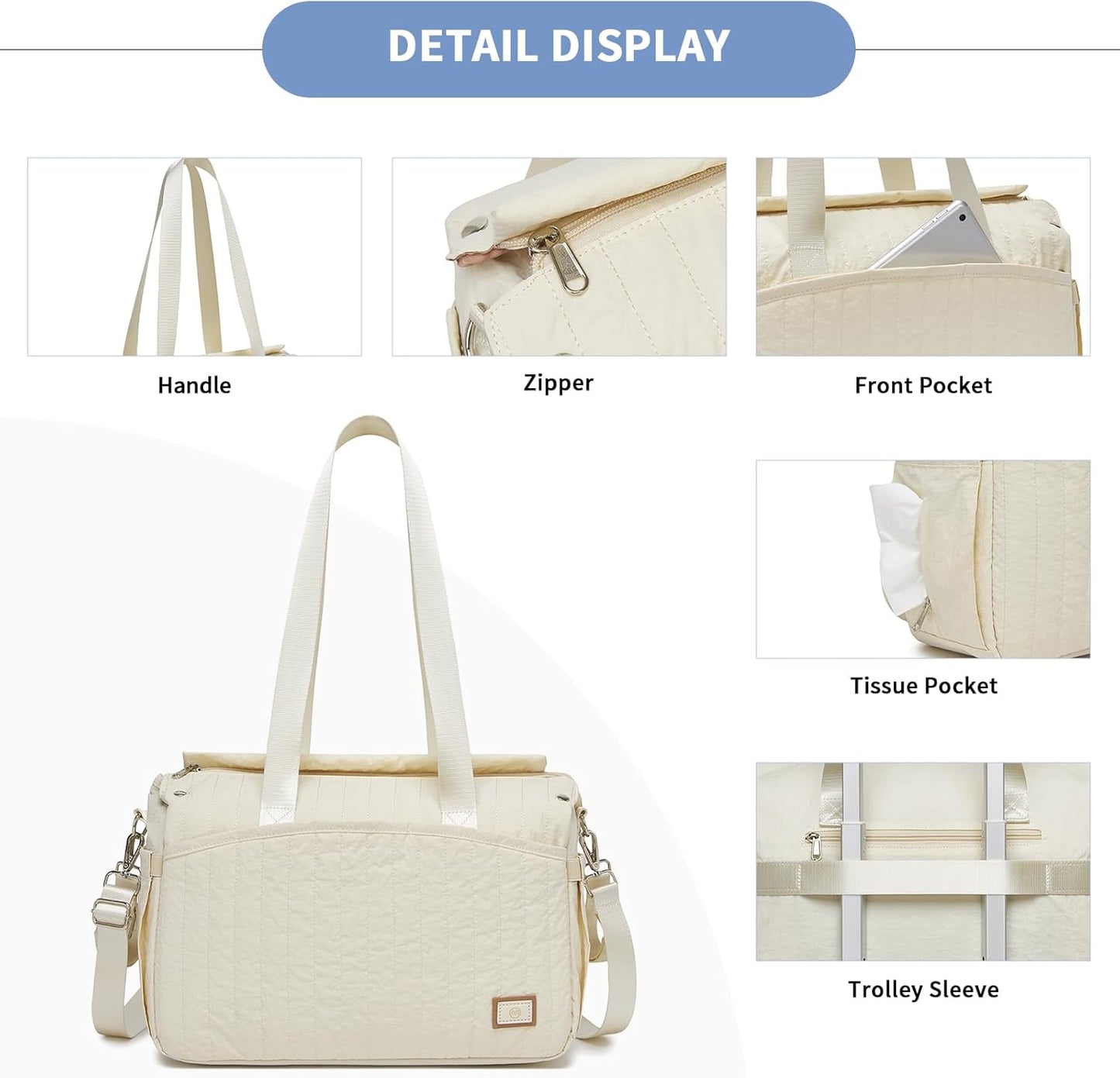 Multifunktionale Wickeltasche mit Kinderwagenhaken, Beige