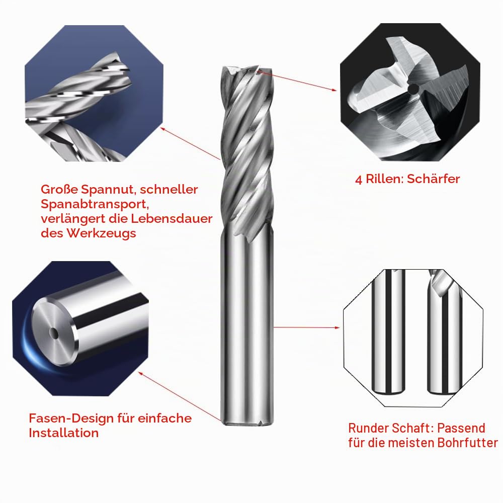 HSS Schaftfräser Set, 10 Stück, 2-12 mm, 10 Pieces-2/3/4/5/6/7/8/9/10/12mm