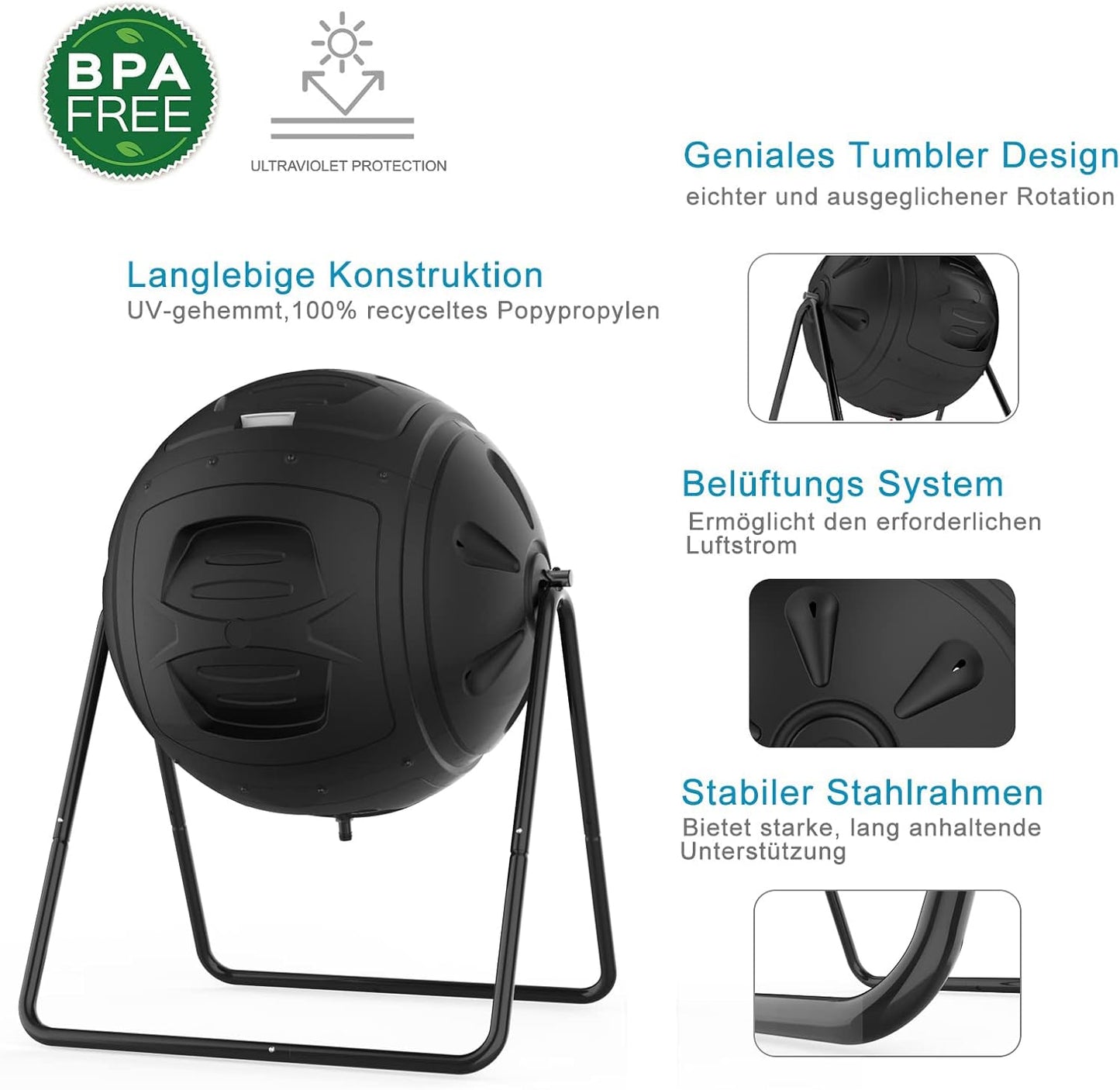 Multifunktionaler Gartenkomposter mit Ablassstopfen, Schwarz