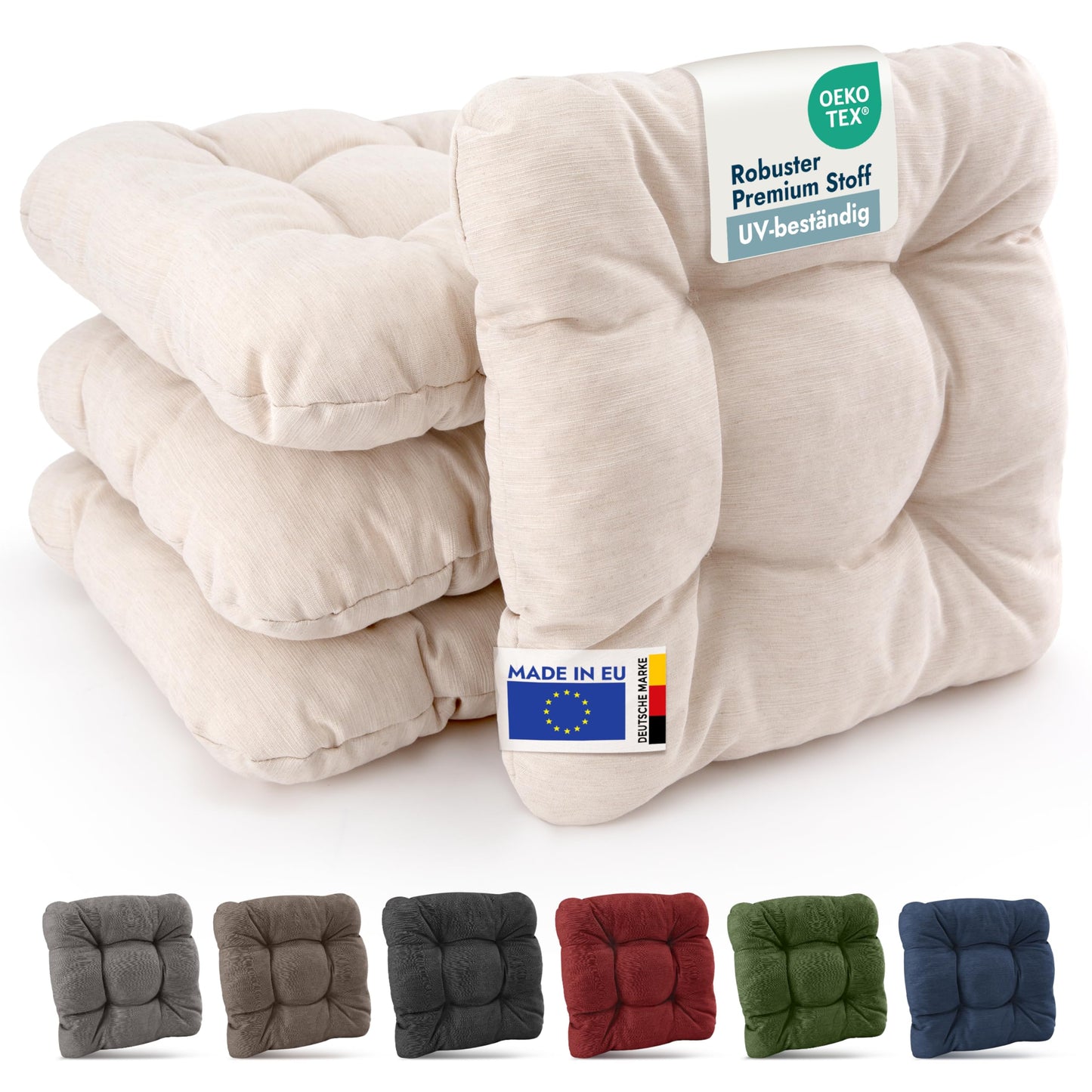 Premium Stuhlkissen-Set (4er, 40x40 cm), 4er Set Natur