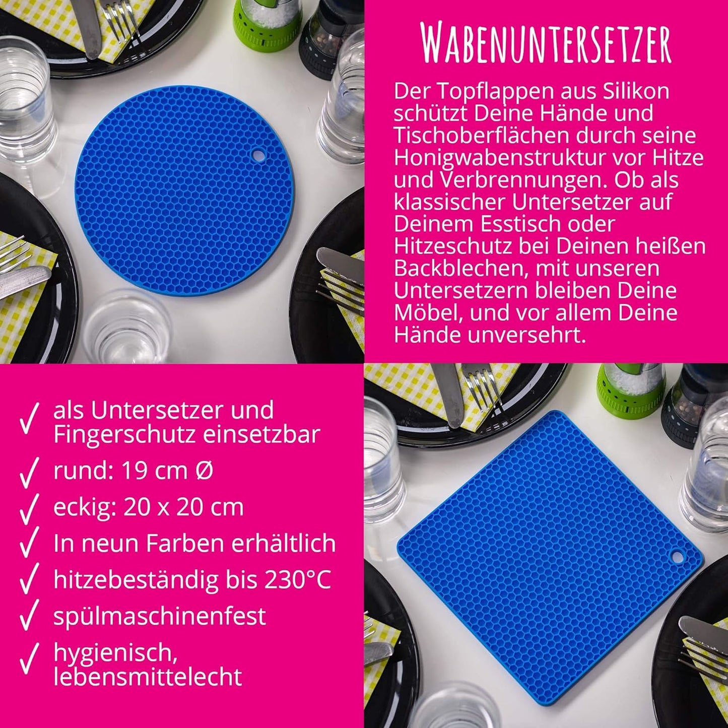 4-teiliges Silikonuntersetzer-Set, Anthrazit