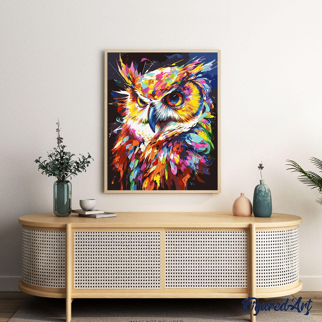 Malen Nach Zahlen Set Eule, Eule Farbenfroh Abstrakt 40x50cm Mit Keilrahmen (nicht gespannt)