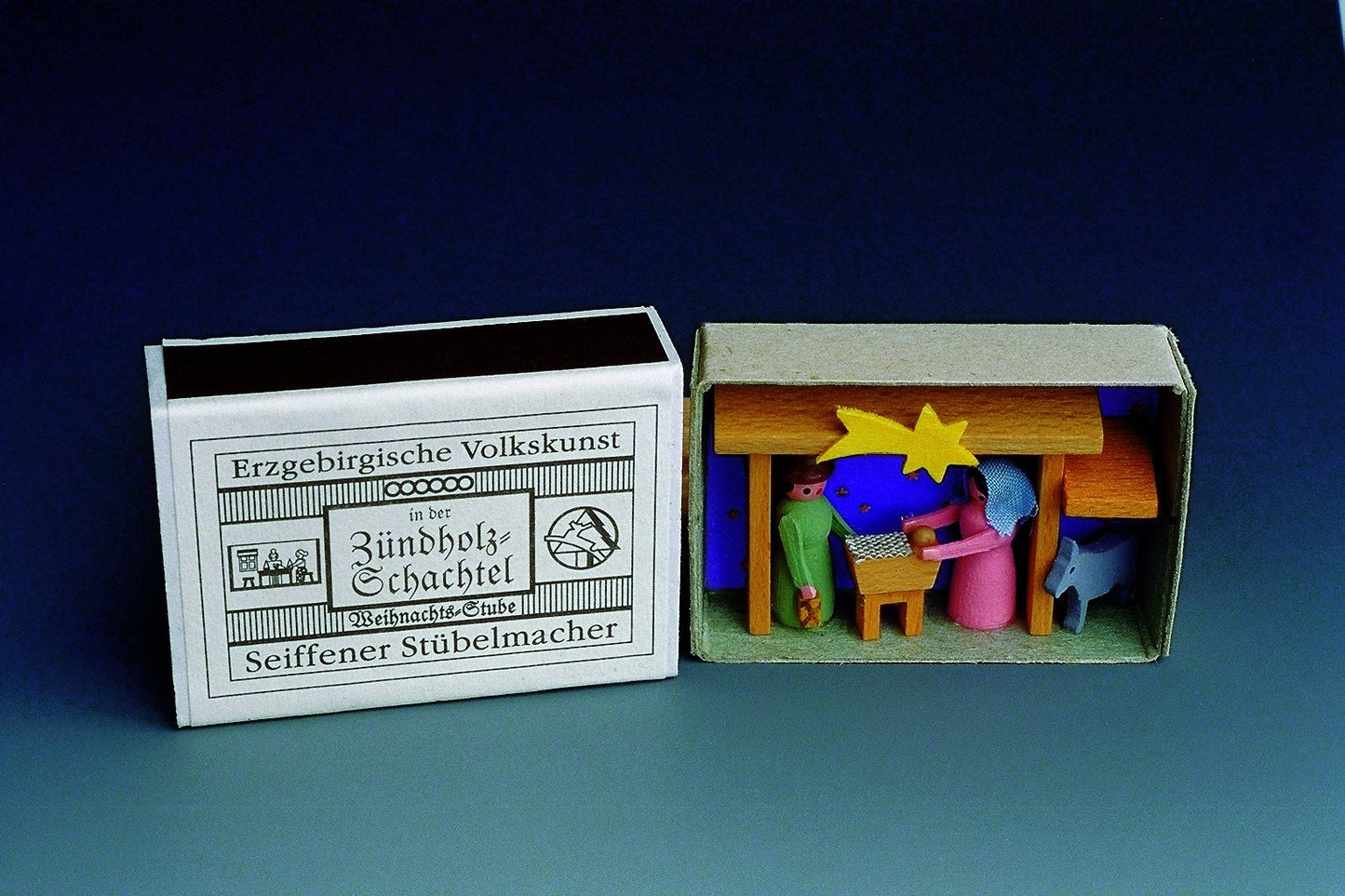 Miniatur Krippe in Zündholzschachtel