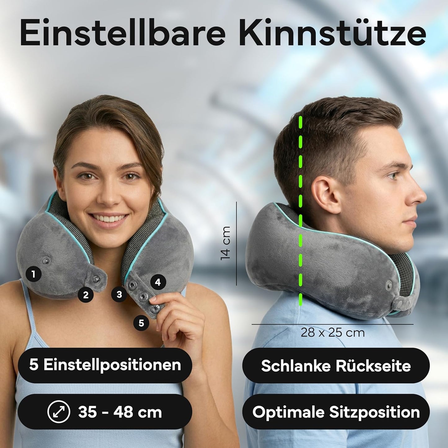 Reisekissen mit Kinnstütze, Nackenkissen Verstellbar