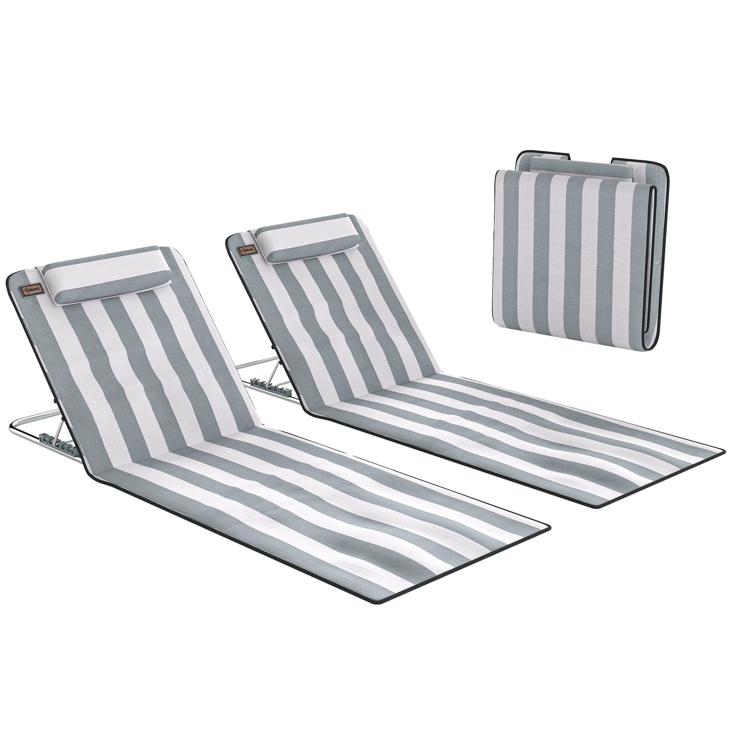Klappbares Sonnenliegen-Set mit Kopfkissen und Tragetasche, Hellgrau