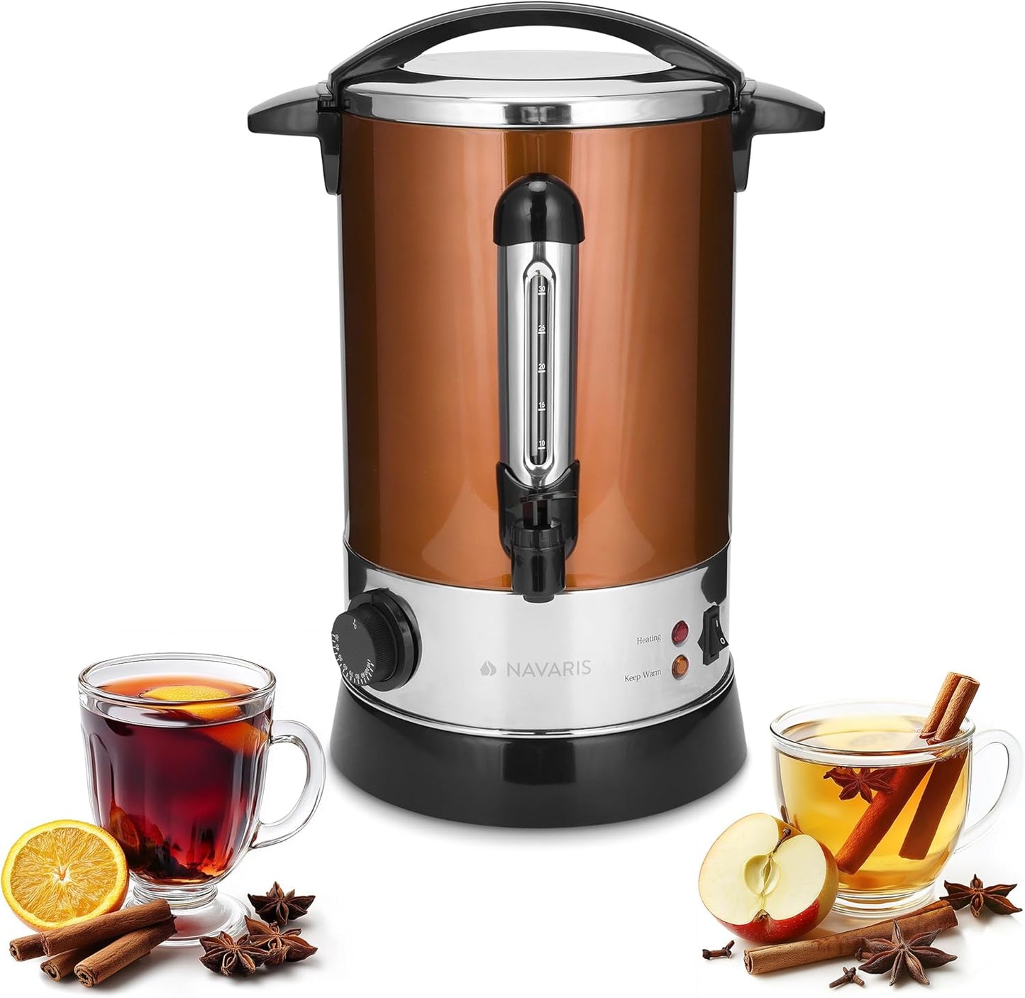 Glühweinkocher mit Thermostat und Zapfhahn (6,8 L), 10 l Kupfer