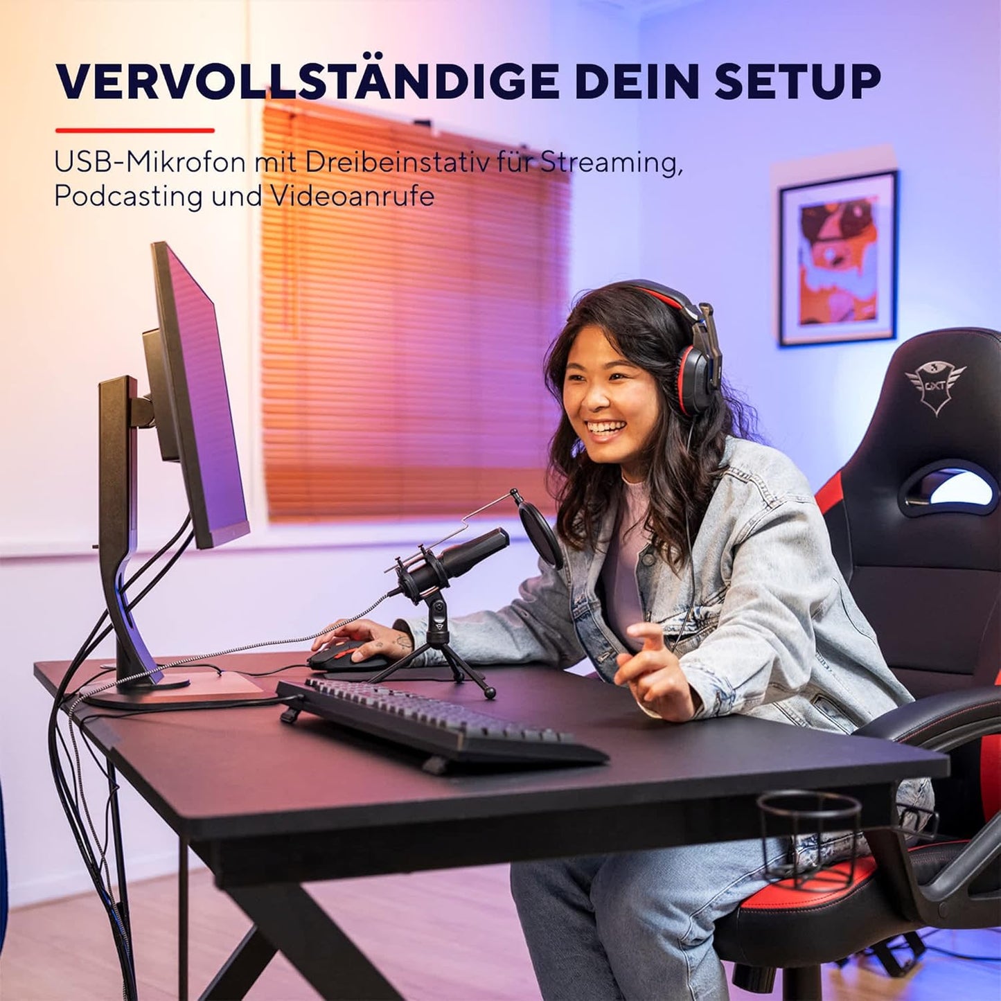 Mikrofon GXT 232 Mantis mit Popfilter und Stativ für Streaming