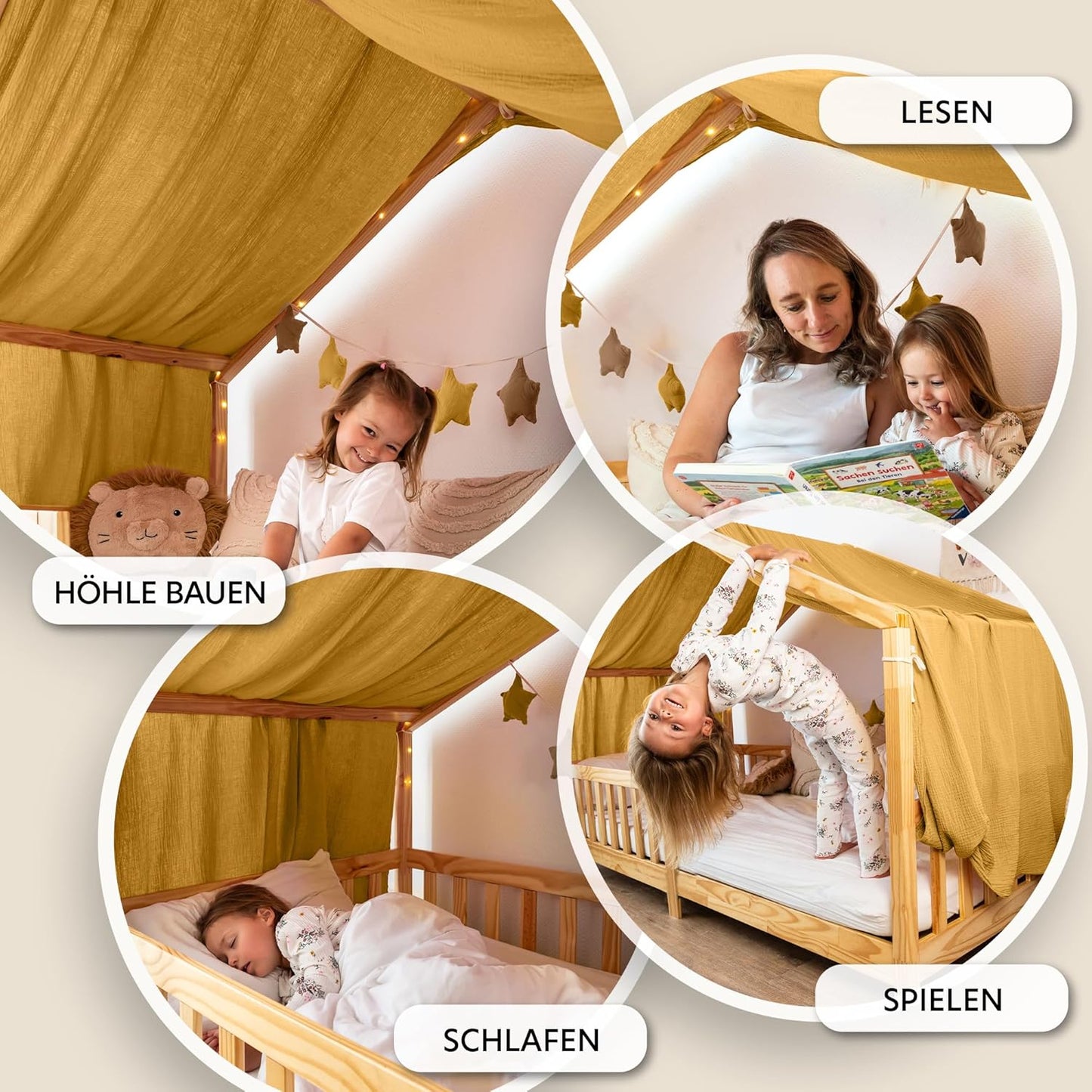 Hausbett-Himmel aus Musselin, Gelb 135 x 360cm