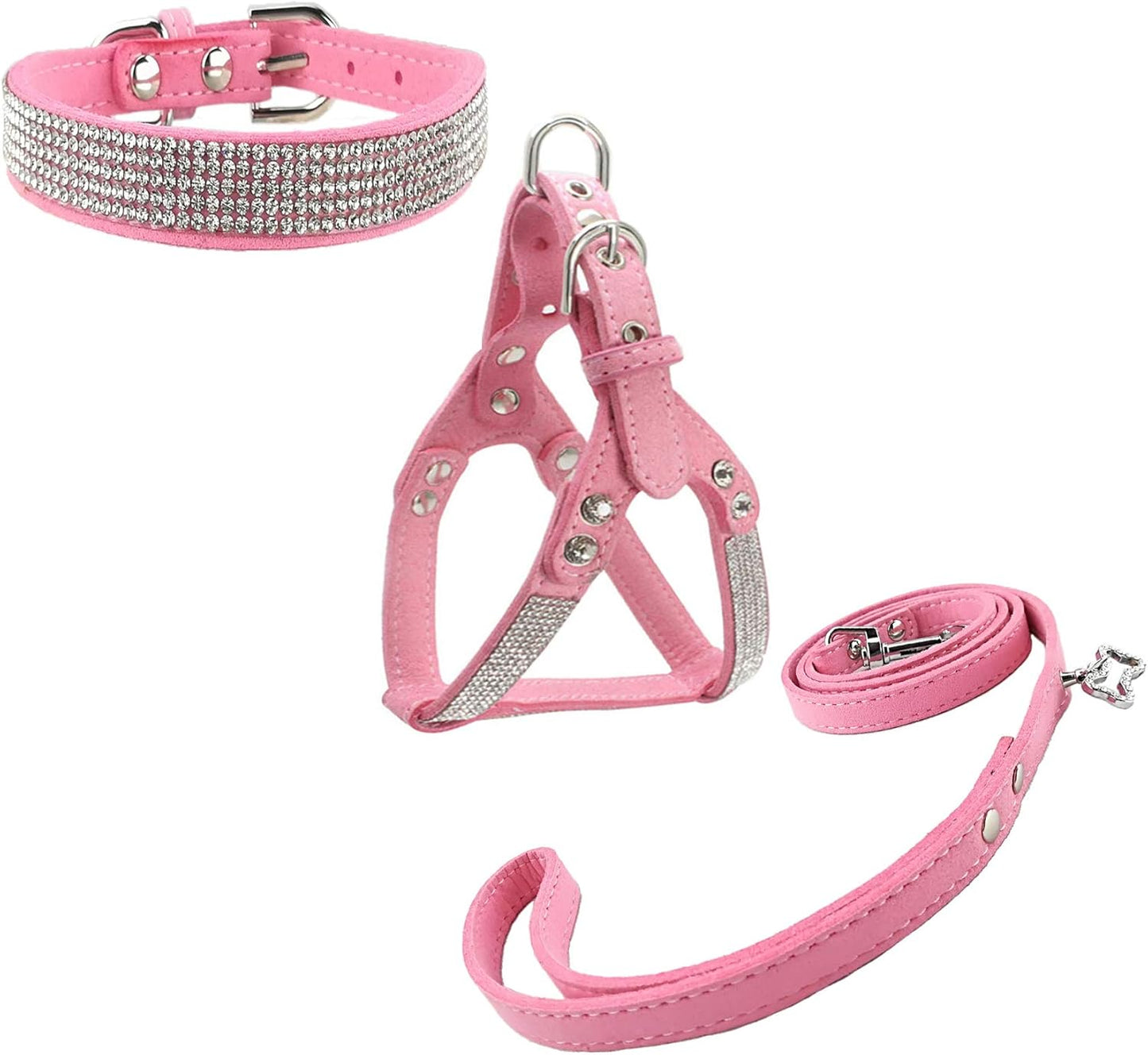 3-teiliges Geschirr-Set mit Hundehalsband, Geschirr und 120 cm Leine, L Rosa