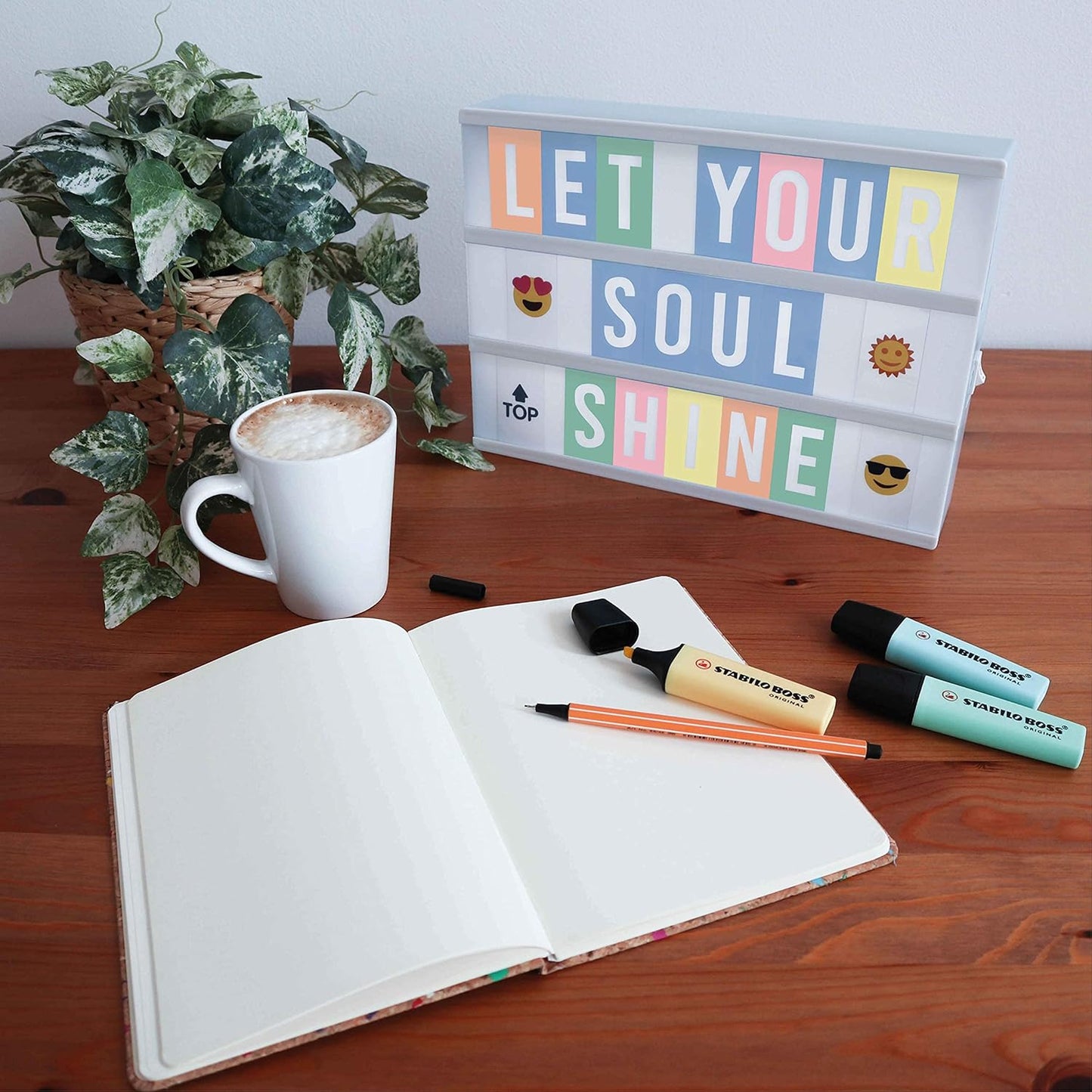 LED-Lichtbox mit Buchstaben & Emojis, Blau