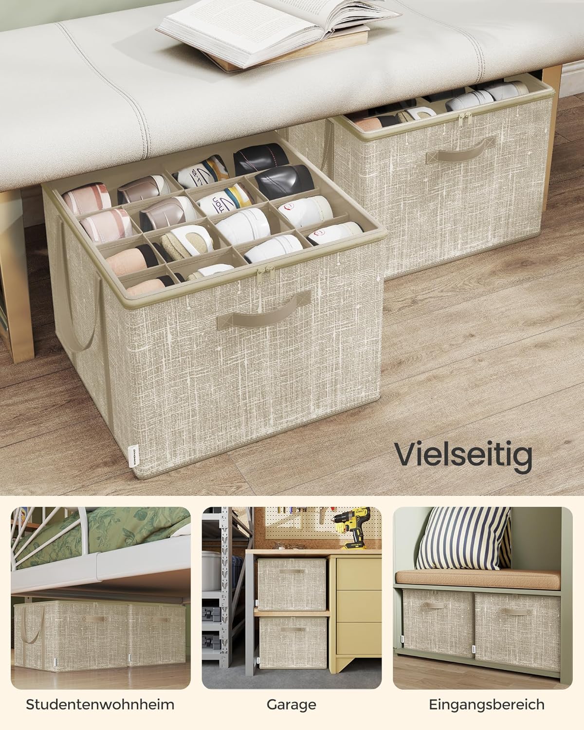 Schuh-Organizer-Set für 32 Paar Schuhe (2 Stück), 2er Set Cappuccinobeige