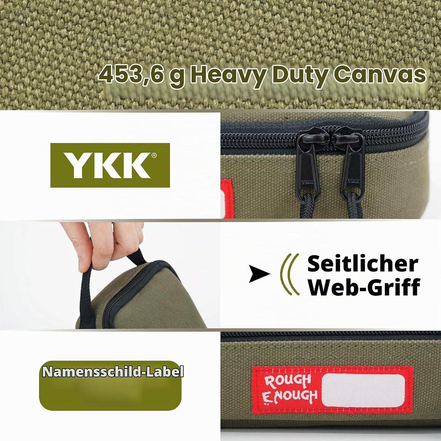 Kabel- und Werkzeug-Organizer Tasche mit Reissverschluss, Armee-grün