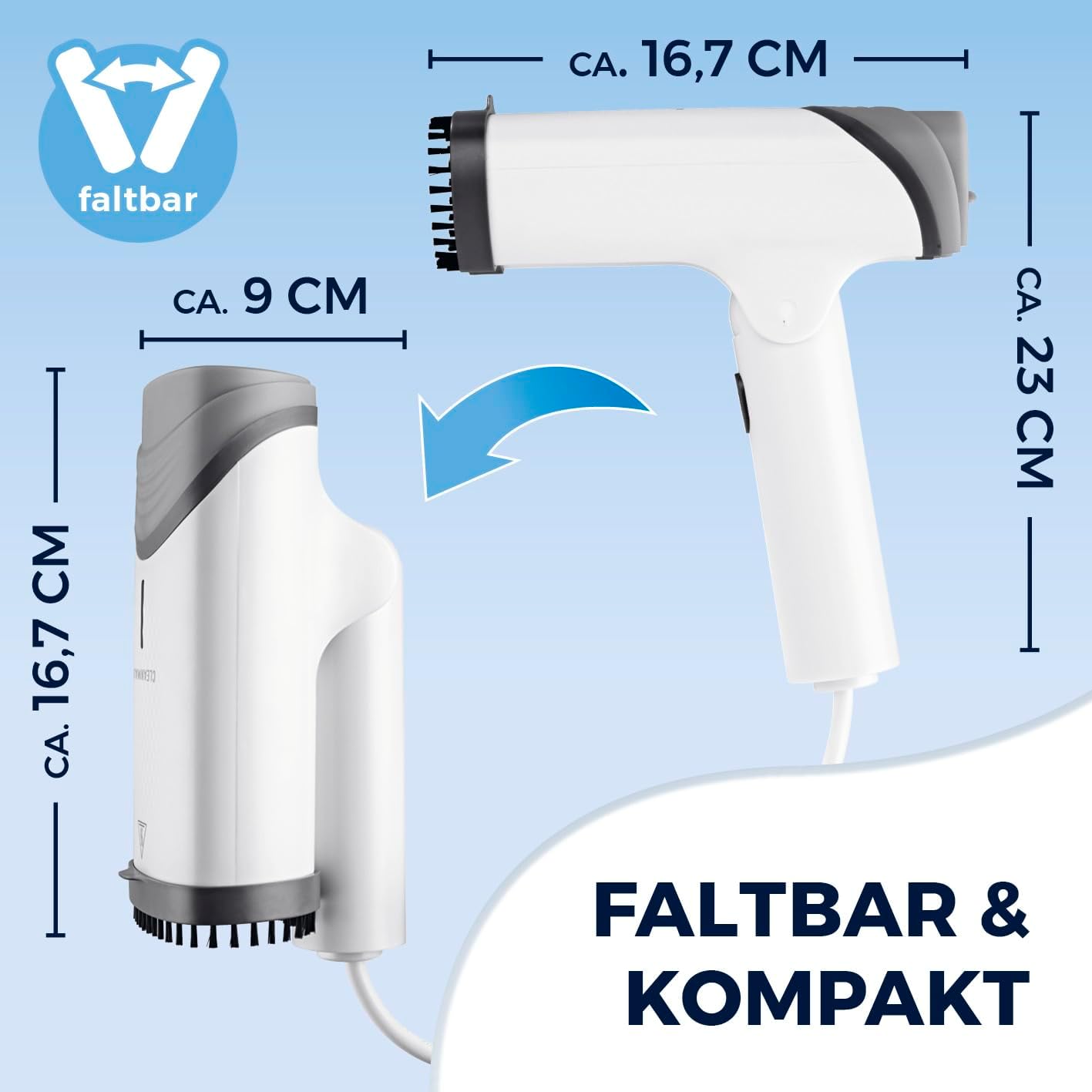 2in1 Dampfbürste faltbar 1200W, kompakter Dampfglätter